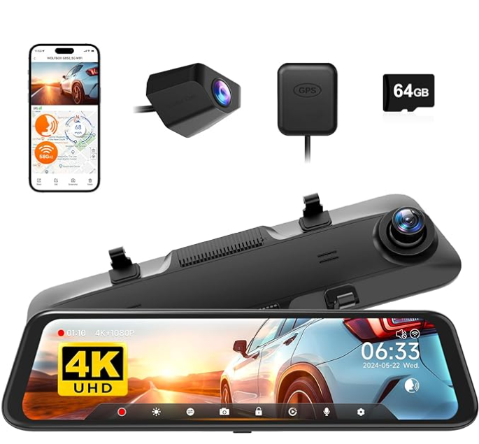 12″ 4K Mirror Dash Cam 2160P Full HD Smart Rear View Camera