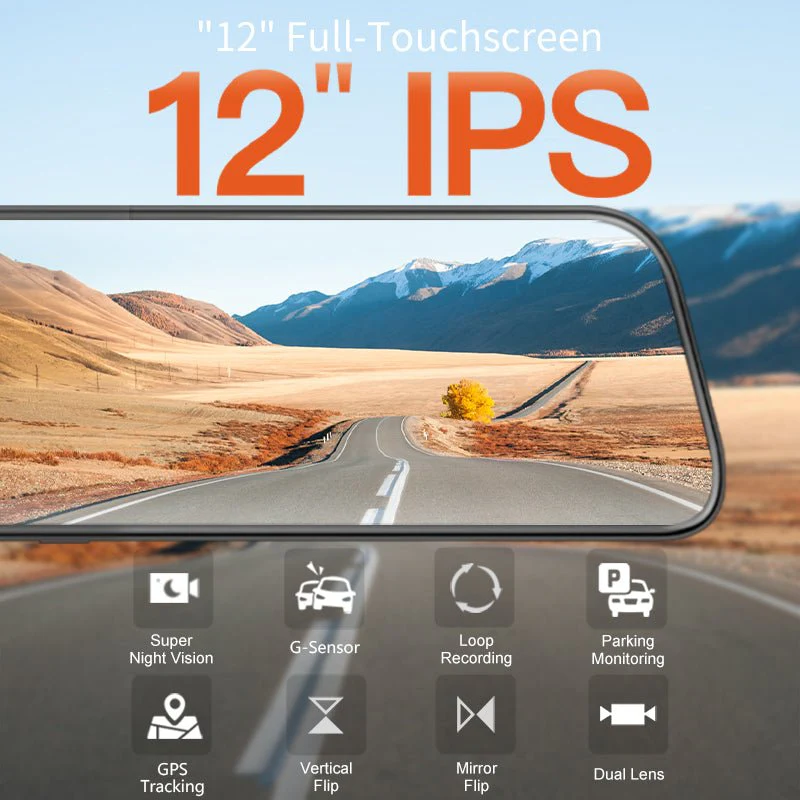 12″ 4K Mirror Dash Cam 2160P Full HD Smart Rear View Camera - Image 2